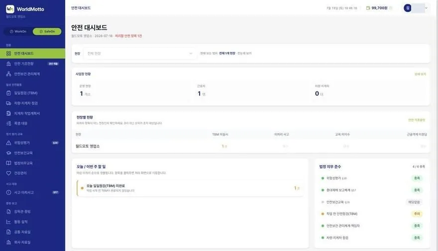 월드모토 SafeOn 안전 대시보드